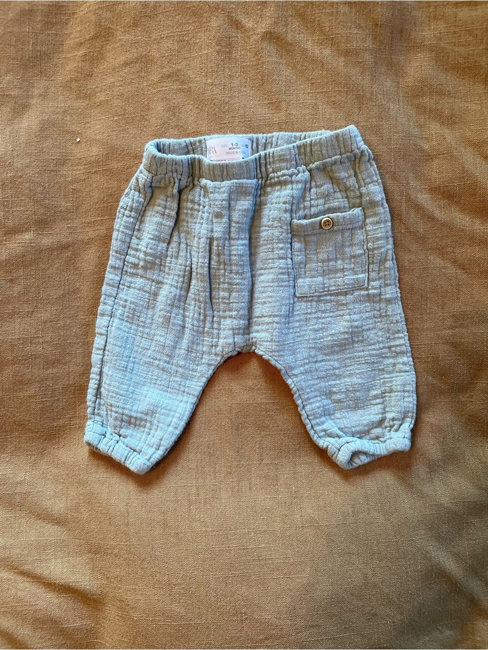 Zara Light Blue/Gray Muslin Baby Pants with Pocket